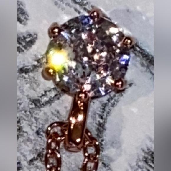 NWOT Simulated Diamond Solitaire Pendant- 18” Necklace-14 Karat Rose Gold Plated - Picture 3 of 16